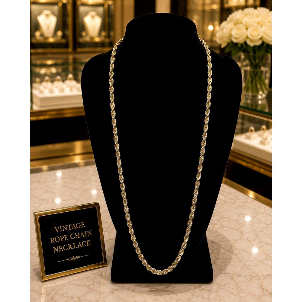 Vintage Marvella 36" Silver Tone Rope Chain Necklace Rhinestone M Charm Signed